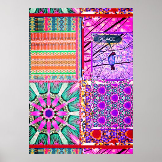 平和の鳥とアズレホスの幾何学的なタイル ポスター (正面)