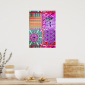 平和の鳥とアズレホスの幾何学的なタイル ポスター (キッチン)