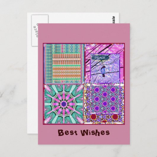 平和の鳥とアズレホスの幾何学的なタイル ポストカード (正面/裏面)