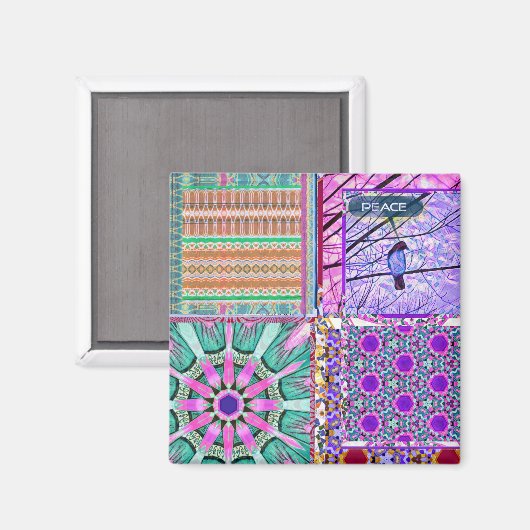 平和の鳥とアズレホスの幾何学的なタイル マグネット (正面/裏面)
