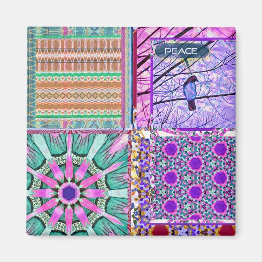 平和の鳥とアズレホスの幾何学的なタイル マグネット (正面)