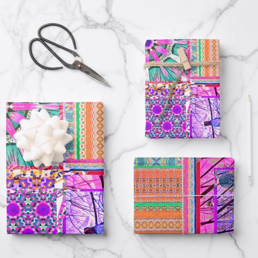 平和の鳥とアズレホスの幾何学的なタイル ラッピングペーパーシート (正面)