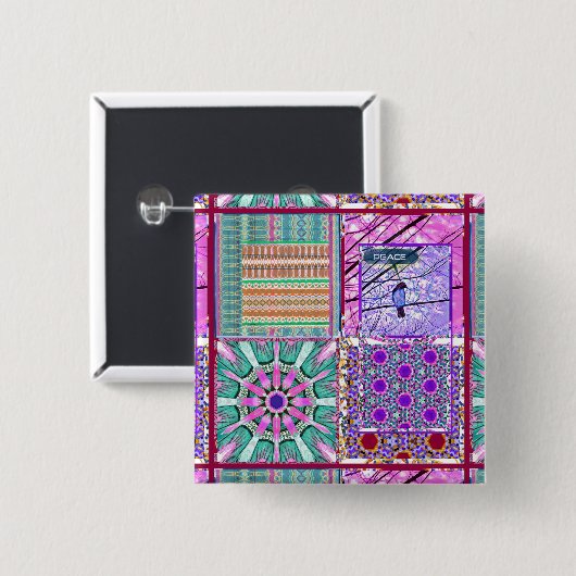 平和の鳥とアズレホスの幾何学的なタイル 缶バッジ (正面&裏面)