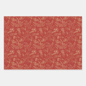 平和の鳩きらめく金箔フローラルパターン ラッピングペーパーシート (正面)