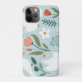 平和の鳩と野の花のボタニカル シームレス パターン iPhone 11 PROケース