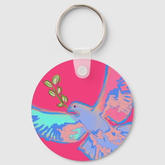 平和の鳩、戦争のホットピンク キーホルダー (正面)