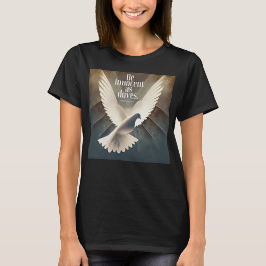 平和の鳩Tシャツ、マタイによる福音書10:16 Tシャツ (正面)