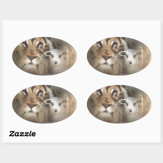 平和の"ライオンの子羊"宗教的な洗礼のギフトイエス 楕円形シール (シート)