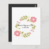 平和はピンクと緑のスマイルで始まるフローラ ポストカード (正面/裏面)