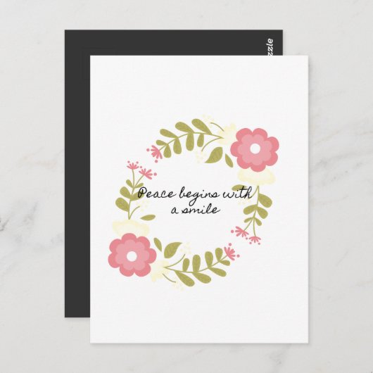 平和はピンクと緑のスマイルで始まるフローラ ポストカード (正面/裏面)