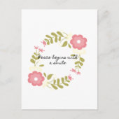 平和はピンクと緑のスマイルで始まるフローラ ポストカード (正面)