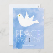 平和は喜びの水彩と白鳩のクリスマスを愛 シーズンポストカード (正面/裏面)