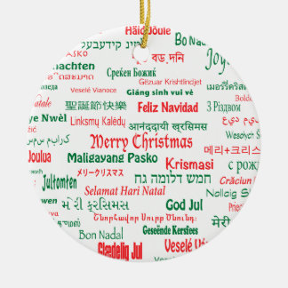 平和は幸せなメリークリスマス多くの言語共存します セラミックオーナメント