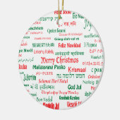 平和は幸せなメリークリスマス多くの言語共存します セラミックオーナメント (左)