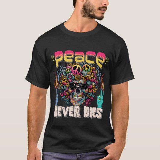 平和は決してスケルトンをサイケデリック死なない Tシャツ (正面)