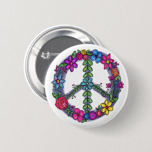 平和へのサインアンチ戦争の花をサポート 缶バッジ (正面&裏面)