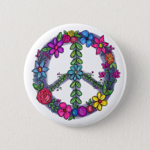 平和へのサインアンチ戦争の花をサポート 缶バッジ
