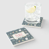 平和への愛と喜びかわいいクリスマス動物のパターン ストーンコースター (横)