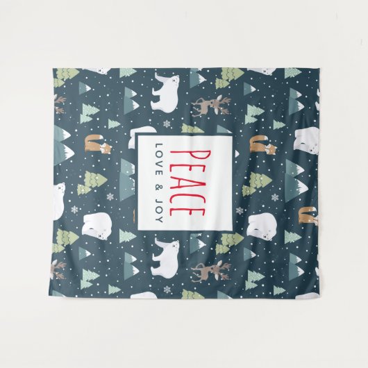 平和への愛と喜びかわいいクリスマス動物のパターン タペストリー (正面(横))