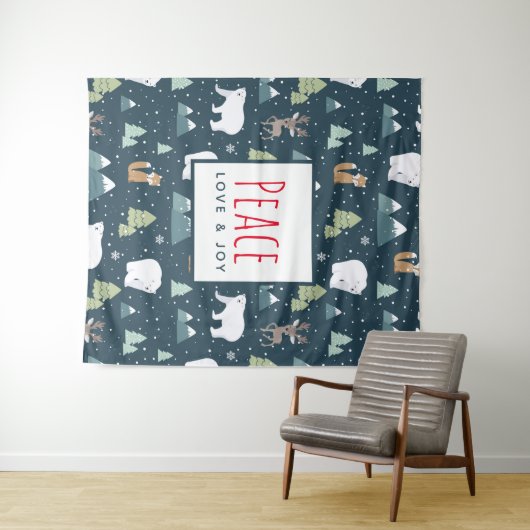 平和への愛と喜びかわいいクリスマス動物のパターン タペストリー (インサイチュ(横))