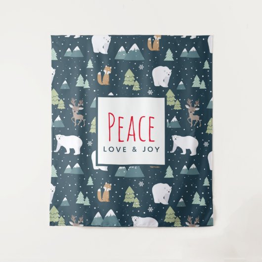 平和への愛と喜びかわいいクリスマス動物のパターン タペストリー (正面)