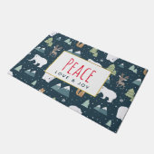 平和への愛と喜びかわいいクリスマス動物のパターン ドアマット (アングル)