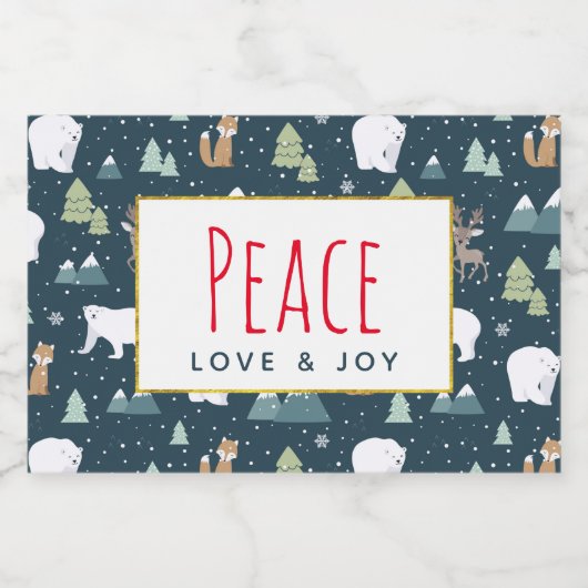 平和への愛と喜びかわいいクリスマス動物のパターン フードラベル (シングルラベル)