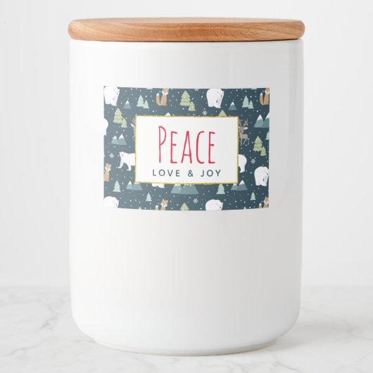 平和への愛と喜びかわいいクリスマス動物のパターン フードラベル (正面)