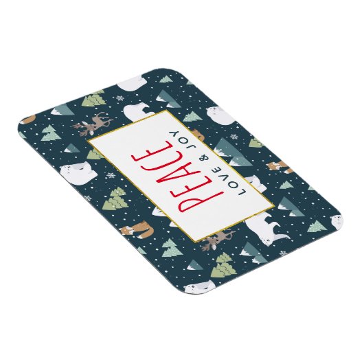 平和への愛と喜びかわいいクリスマス動物のパターン マグネット (右側)