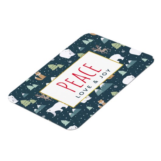 平和への愛と喜びかわいいクリスマス動物のパターン マグネット (左側)