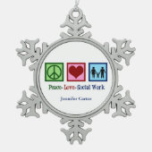 平和への愛の社会事業のクリスマスパーソナライズされた スノーフレークピューターオーナメント (正面)