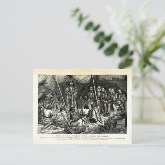 平和または戦争 – 北プラットで開催されたインディアン評議会 ポストカード (スタンド正面)