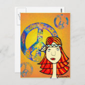 平和を愛するヒッピーchickポストカード ポストカード (正面/裏面)