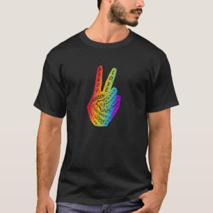 平和を戦争ではなく平和を実現する手のサイン虹のLgbtq Tシャツ