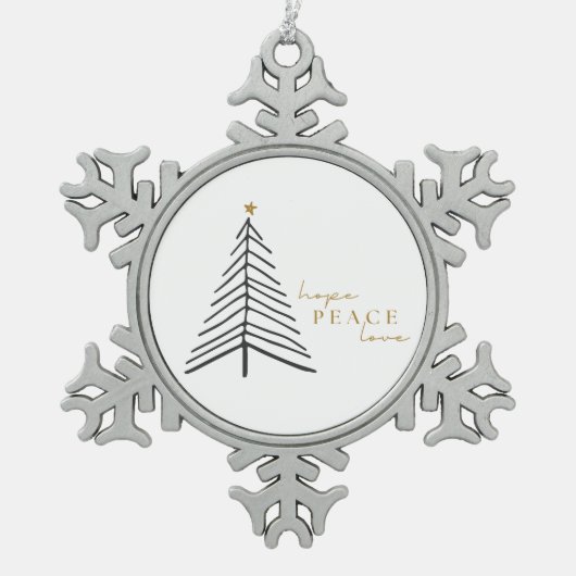 平和を願う。クリスマススノーフレークフレームオーナメント スノーフレークピューターオーナメント (正面)