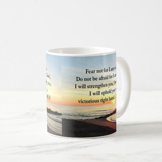 平和イザヤ41:10日の出の写真 コーヒーマグカップ (正面右)