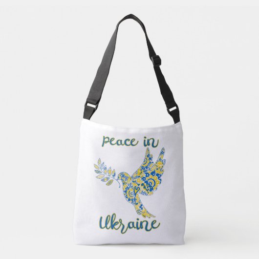 平和ウクライナ国旗の色のオリーブの枝鳩 クロスボディバッグ (正面)