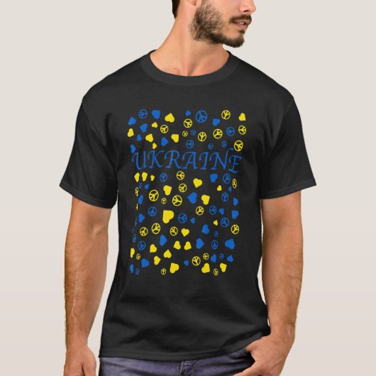 平和ウクラニアン国旗とハート Tシャツ (正面)