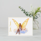 平和エレガントな妖精の輝く空と光 箔シーズンポストカード (立ち正面)