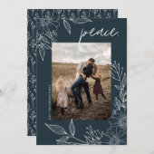 平和エレガントのクリスマスフローラの青い写真 シーズンカード (正面/裏面)