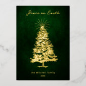 平和エレガントオン地球金ゴールドクリスマスツリー 箔シーズンカード (正面)