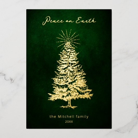 平和エレガントオン地球金ゴールドクリスマスツリー 箔シーズンカード (正面)