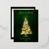 平和エレガントオン地球金ゴールドクリスマスツリー 箔シーズンポストカード (正面/裏面)