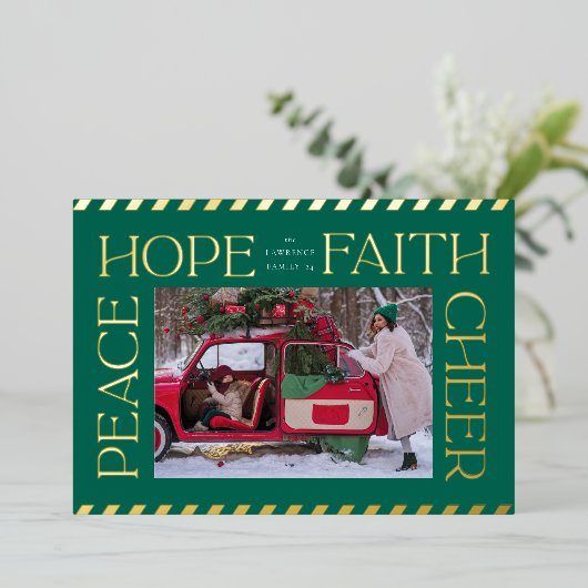 平和エレガント希望の信仰応援クリスマスフォト 箔シーズンカード (立ち正面)