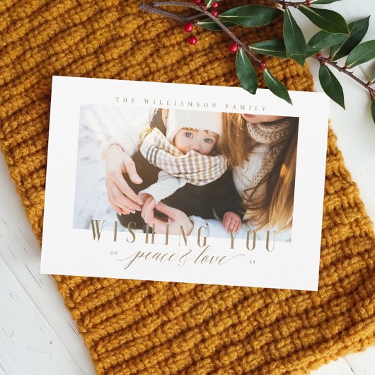 平和エレガント&ラブ金ゴールドタイポグラフィ写真 シーズンカード