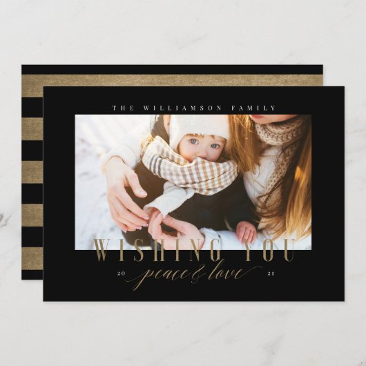 平和エレガント&ラブ金ゴールドタイポグラフィ写真 シーズンカード (正面/裏面)