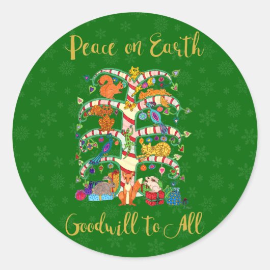 平和オンアースかわいい動物の木の命の休日 ラウンドシール (正面)