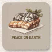 平和オンアース眠っている子犬の毛布 コースター (正面)