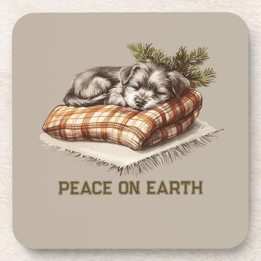 平和オンアース眠っている子犬の毛布 コースター (正面)
