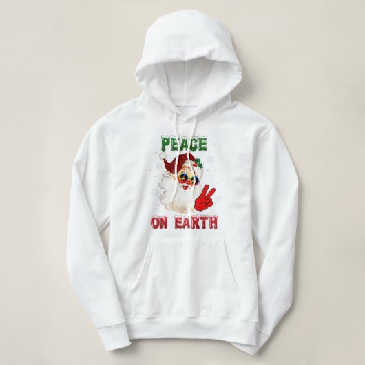平和オンアース署名メリークリスマスサンタハットハイップ パーカ (デザイン正面)